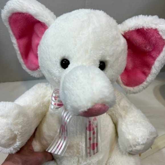SOFT White Elephant Aurora Stuffed Toy Pink Heart Ribbon Plush 13" - Picture 8 of 9